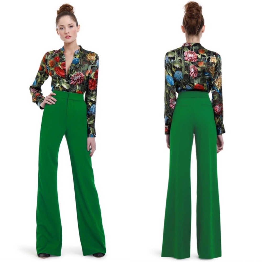 Alice + Olivia Green Wide Leg Pants